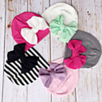 1pcs Newborn Unisex Active Solid Colored Bow Cotton Hats Caps White / Black / Blushing Pink