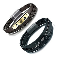 2 color set handmade braid genuine leather legend of zelda multi layer cuff bangle bracelet for men women, 8