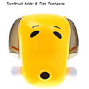2-in-1 Cute Dog Toothbrush Holder and Tube Toothpaste Dispenser with Wall Fix Sucker - Yellow