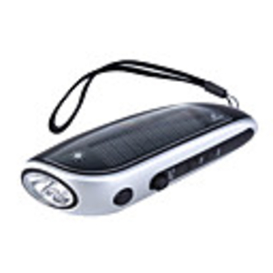 2-in-1 Hybrid Solar Power + Hand Cranked Dynamo Survival Flashlight with FM Radio and Phone Charger