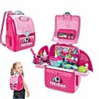 2 in 1 kids kitchen pretend toy playset with backpack,  portable kitchen toy early age development educational pretend play (kitchen playset)
