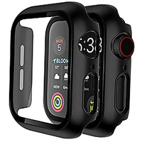 [2 pack] Case for Apple Watch Series 6/SE/5/4 /3/2/1 44mm 42mm 40mm 38mm Built-in 9h Tempered Glass Screen Protector,  Hard PC Ultra-thin Bumper HD Clear Film Full Coverage Cover Black miniinthebox