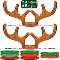 2 pack inflatable reindeer antler ring toss game for christmas halloween thanksgiving xmas party game headband inflatable toys for holiday family school photo props game(2 antlers,  8 rings)