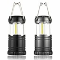2 pack led camping lantern with flicking flame light - portable lanterns flashlights battery powered led warm light - collapsible,  waterproof,  shockproof led lantern for hiking,  emergency,  hurricane