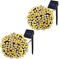 2 Pack LED Solar String Light 12M-100LED 7M-50LED 8 Modes Solar Christmas Lights Waterproof for Gardens Wedding Party Homes Christmas Tree Curtains Outdoors 1Pack