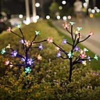 2 Packs Solar Flower Lights with 20 Cherry Blossom Solar Fairy Lights Waterproof Multi-Color Solar Powered Garden Lights for Christmas Decor