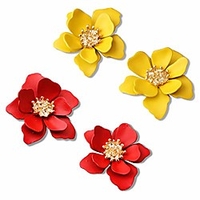 2 pairs chic boho matte flower statement stud earrings set with gold flower bud for women sister mom lover and friends (redbrilliant yellow)