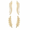 2 pairs leaf studs crawler cuff earrings climber ear wrap pin cute vine pierced women hoops jewelry-gold
