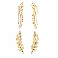 2 pairs leaf studs crawler cuff earrings climber ear wrap pin cute vine pierced women hoops jewelry-gold