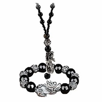 2 pcs feng shui pi xiu pi yao bracelet necklace set black obsidian wealth jewelry for men women chinese dragon good luck necklace hand carved mantra bead bracelet - silver