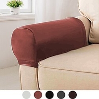 2 Pcs Water Repellent PU Leather Sofa Armrest Covers Stretch Spandex Arm Covers for Chairs Sectional Couch Armchair Loveseat 4 or 3 seater L shape Washable Removerable Soft miniinthebox