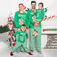 2 Piece Family Look Active Vintage Santa Claus Striped Geometric Letter Print Long Sleeve Regular Maxi Clothing Set Green