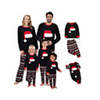 2 Piece Family Look Santa Claus Graphic Print Long Sleeve Regular Clothing Set Black