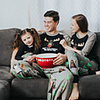 2 Piece Family Look Santa Claus Letter Print Long Sleeve Regular Clothing Set Black