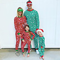 2 Piece Family Look Santa Claus Letter Print Long Sleeve Regular Clothing Set Red