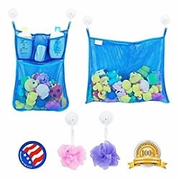 2 x mesh bath toy organizer 6 ultra strong hooks – the perfect bathtub toy holder amp; bathroom or shower caddy – these multi-use net bags make baby bath toy storage easy – for kids amp; toddlers
