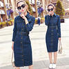 2019 autumn new retro mid-length slim slimming bag hip denim dress female long-sleeved trend miniinthebox