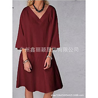 2020 autumn and winter amazon independent station cross-border european and american urban casual hedging v-neck cotton and linen dress miniinthebox