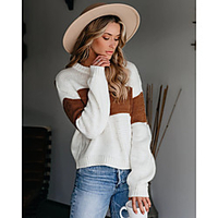 2020 autumn and winter cross-border amazon new commuter ol plus size round neck inter-color striped loose knit sweater women miniinthebox