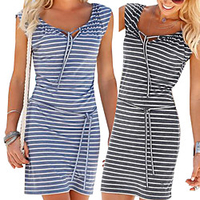 2020 cross-border hot-selling new summer slim striped belt casual dress miniinthebox
