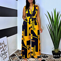 2020 european and american new casual v-neck sleeveless contrast button wide-leg jumpsuit miniinthebox