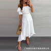 2020 european and american new elegant solid color one-shoulder ruffled slit dress miniinthebox