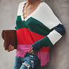 2020 spring and autumn cross-border amazon new commuter ol plus size ripped tassel stitching v-neck sweater sweater women miniinthebox