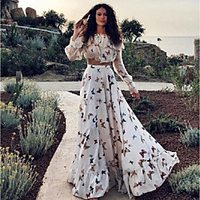 2020 summer european and american net red ins butterfly print two-piece bohemian big skirt long skirt beach dress miniinthebox
