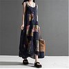 2020 summer new national style fat mm cotton and linen printed sleeveless vest dress mid-length long skirt women