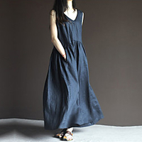 2020 summer plus size loose solid color cotton and linen mid-length dress long skirt miniinthebox