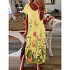 2021 aliexpress amazon summer round neck pullover butterfly peony print short sleeve split long dress miniinthebox