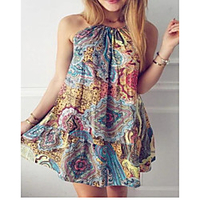 2021 aliexpress amazon wish summer new bohemian print halterneck dress miniinthebox