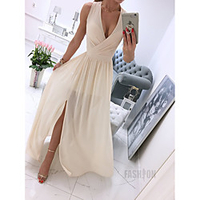2021 aliexpress wish amazon hot sale summer new sleeveless solid color v-neck dress dress women
