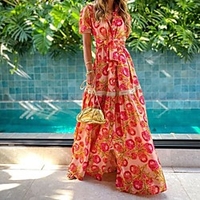 2021 amazon wish independent station hot style summer stitching v-neck short-sleeved bohemian dress women