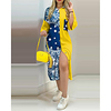 2021 cardigan temperament mid-waist long skirt printed stretch retro bag hip collar pocket button contrast dress miniinthebox