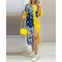 2021 cardigan temperament mid-waist long skirt printed stretch retro bag hip collar pocket button contrast dress miniinthebox