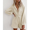 2021 cross-border amazon spring and autumn new long-sleeved drawstring pockets waist single-breasted cardigan loose jumpsuit women miniinthebox