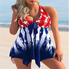 2021 cross-border european and american style american flag printed handkerchief side swimsuit suit halter one-piece miniinthebox