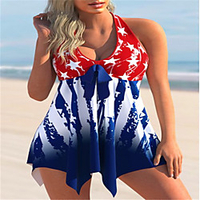 2021 cross-border european and american style american flag printed handkerchief side swimsuit suit halter one-piece miniinthebox