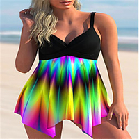 2021 cross-border european and american style asymmetrical hem color printing cross front swing split swimsuit miniinthebox