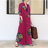 2021 european and american cotton and linen printing lapel long-sleeved pocket simple loose literary leisure long shirt dress miniinthebox