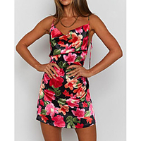 2021 european and american cross-border spring and summer new digital flower print halter strap short dress 8322 miniinthebox