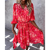 2021 european and american cross-border spring and summer new digital printing fashion waist single row chiffon dress 8370 miniinthebox