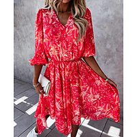 2021 european and american cross-border spring and summer new digital printing fashion waist single row chiffon dress 8370 miniinthebox