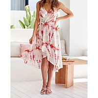 2021 european and american cross-border spring and summer new gradient color printing waist strap sling mid-length dress 8323 miniinthebox