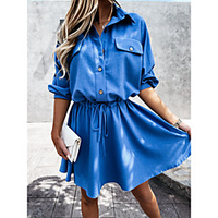2021 european and american cross-border spring and summer new single-breasted waist a-line casual short dress 8505 miniinthebox