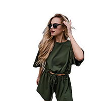 2021 european and american cross-border spring and summer new style hem drawstring waist casual and comfortable street short-sleeved suit 8308 miniinthebox