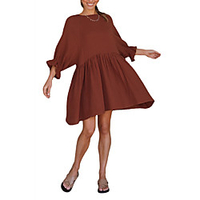 2021 european and american cross-border spring and summer new style loose sweet trumpet sleeve cotton and linen short dress 8501 miniinthebox