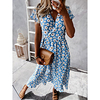 2021 european and american cross-border spring and summer new style small floral print sweet lace v-neck mid-length dress 8415 miniinthebox