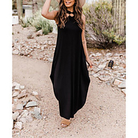 2021 european and american cross-border spring and summer new style strapless casual and comfortable hanging neck long dress 8337 miniinthebox
